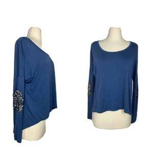 Ligali Hi Lo Long Sleeve Blouse Sequins Blue M